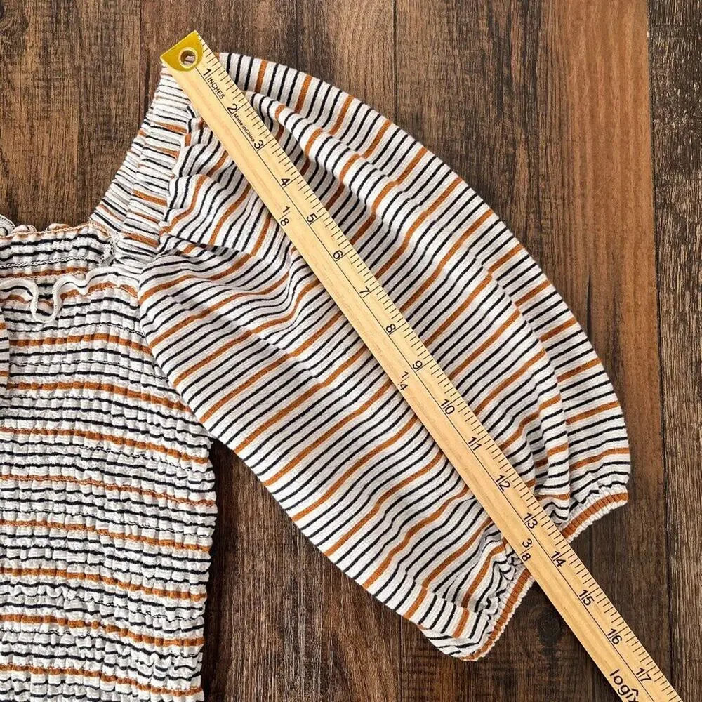 Loft Smocked Top Square Neck Puff Short Sleeves Ruffle Trim Size XS White Multi